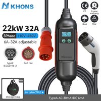 Khons 22 kW EV-Ladegerät Typ2 Tragbares Elektroauto-Ladegerät 32 A EV-Ladegerät Roter CEE-Stecker Elektroauto-Ladebehälter 5 m TPU-Kabel