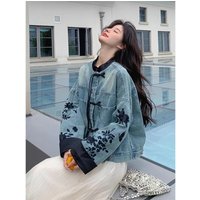 New Chinese-style floral embroidery denim jacket for women's Spring and autumn a high-end and trendy top for petite women
