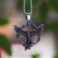 Dropshipping Trendy 2024 New Fashion Animal Raven With Branch Circle Bird Pendant Necklace Punk Jewelry For Man&Boyfriend Gift