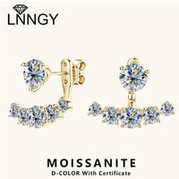 Lnngy Certified Full Moissanite Earring for Women 925 Sterling Silver Stud Earring Double Sided Wearing Ear Wedding Jewelry Gift