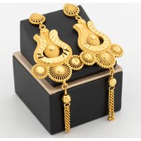 Gold Plated Tassels Earrings for Women Girls Dubai African Geometric Hollowing Out Earrings Daily Wear Fashion Jewelry Accessory