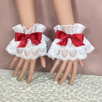 Women Lolita Hand Sleeve Wrist Cuffs Ruffled Lace Bowknot Maid Cosplay Bracelet