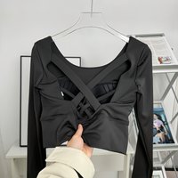 Women's Yoga Wear Long-Sleeve Fixed Bra Pad Fitness Pilates Running Sports Top Training Apparel