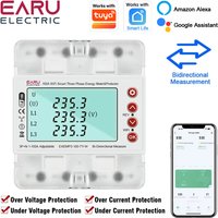 Compteur d'énergie bidirectionnel intelligent WiFi Tuya triphasé EARU avec protection contre les surtensions et les sous-tensions, relais de protection et limiteur de courant