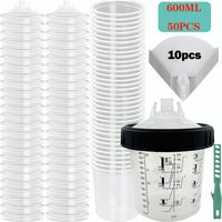 50PCS disposable spray gun cup cover and cover kit, 200ml/400ml/600ml gravity feed spray cup. Sealing plug, mixer, and retaining