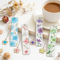 Watercolor Floral Metal Bookmarks with Flower Pendant Chain Peony Lavender Daisy Design Perfect Gift for Book Lovers & Gardeners
