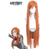 UETEEY COS Anime Bleach Inoue Orihime Cosplay Costume Hair Headwear Super Long Orange Comic Wigs