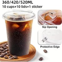 10PCS Disposable Direct Drinking Cup Transparent Plastic Cup With Lid Suitable For Beverage Coffee Takeaway Disposable Cup
