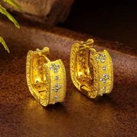 Pure 18 Kt Gold Color Hollow Geometric Hollow Design Square Zircon Earrings for Women Wedding Birthday Fine Jewelry Gifts