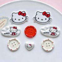 6PCS Kawaii Hello Kitty Shoes Charms Set Red White Button Heart Shoe Decor for Clogs Cute DIY Accessories Party Gifts