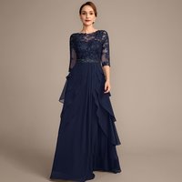 Navy Blue Mother of Bride Dresses 3/4 Sleeve Wedding Party Dresses for Women Summer New Chiffon Beach Robe De Soirée SEM0020