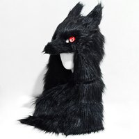 Black Wolf Ear Hat, Halloween Costume Party Cosplay Performance, Realistic Black Wolf Head Plush Mask Trendy Wolf Head Hat