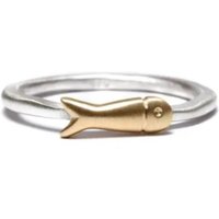 Minimalist Hand Carved Fish Women's Ring Retro Two Color Metal Geometry Daily Wear Party Jewelry Anniversary Gift