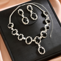 Oval Gem Rhinestone Necklace Drop Earrings Set Luxury Versatile Party Clavicle Jewelry For Women