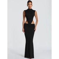 Mozision Women Cutout Backless Sexy Maxi Dress Elegant High Neck Sleeveless Ruched Bodycon Club Party Beach Long Dress Fashion