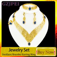 GZJPEI 4PCS Fashion Luxury Jewelry Set Blue Cubic Zirconia Zircon Women Wedding Jewelry Accessories Ethiopia Dubai Party Gift