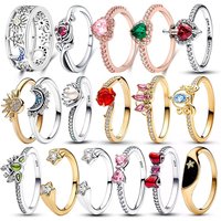 New in 925 Sterling Silver Women's Jewelry Ring Sun Moon Love Set Princess Zircon Enamel Heart Crown Stylish and Exquisite Gifts