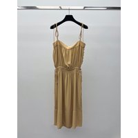 Summer New Style Women's Long Skirt with Side Slit Lace-Up Waist Strap Drawstring Pleats Medium-Length Temperament Dress