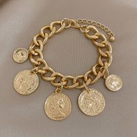 Chunky Gold Color Cuban Chain Bracelets for Women Men Vintage Punk Portrait Coins Charms Bracelet Jewelry Party Gifts