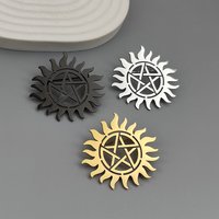 Original design five-pointed star sun stainless steel gold-plated brooch, waterproof and non-fading pin, men's suit badge