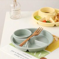 Round Divided Dinner Plate With Fork Spoon Reusable 3 Compartment Salad Plate For Kids Students Food Dishes Microwave Heatable