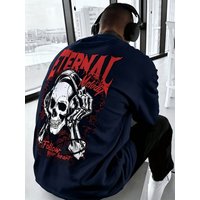 American men's summer Gothic skeleton music letter print comfortable and breathable round neck T-shirt outdoor street top