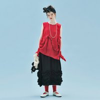 imakokoni summer original linen high waisted A-line ruffled loose mid length skirt casual retro black midi skirt 265493