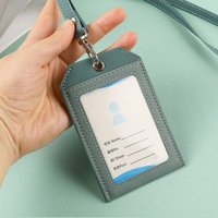 1Set PU ID Pass Work Card Holder Badge Cover Sleeve for Staff Workers Solid Color Leather Working Permit Case Neck Strap Lanyard