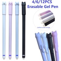 4-12PCS Cute Cat Pens Kawaii Erasable Gel Pens Set 0.5mm Blue/Black Ink Ballpoint Pens School Office Supplies Writing Stationer