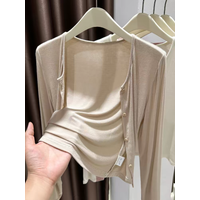 Sun Protection Ice Silk Modal Knitted Cardigan Women Summer Strap Dresses Outer Black Shawl Thin Cover up Knitted Jacket