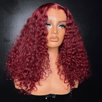 Short Bob Blunt Cut 99J Red Burgundy Color 13X4X1 HD Full Lace Frontal Synthetic Wig Ponytail Deep Curly Prepluck Daily Party