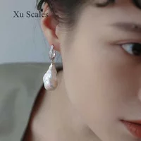 100% Natural Fresh Water Irregular Shape Baroque Pearl Earrings S925 Sterling Silver with Diamonds Fashion Retro Women's Jewelry