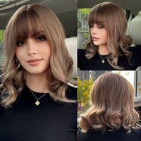 Perruque Bob Synthétique Courte Ondulée avec Frange pour Femme, Cheveux Naturels Bruns, Cosplay, Faux Degré de Chaleur, 03 Utilisation