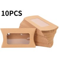 10pcs Pillow Shape Cookie Candy Boxes with Transparent Window Small Gift Folding Paper Box DIY Kraft Paper