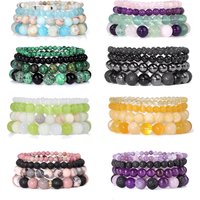 4Pcs Stone Bead Bracelet Set 4/6/810MM Natural Tiger Eye Fluorite Citrines Elastic Bangle Fashion Handmade Classic Jewelry Gift