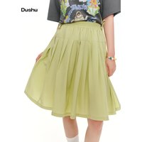 DUSHU Women's 2026 New Dopamine Color A-Line Pleated Skirt | Elastic Waist Sweet Casual Skirt Multi Sizes for All Body Types