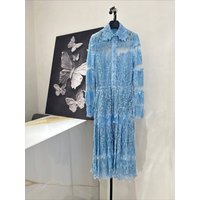 Collar single breasted waist slimming solid color women's lace dress elegant classic party vacation new women's long skirt