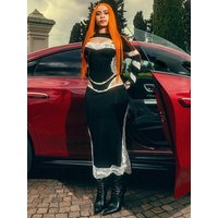 Weird Puss Hollow Jacquard Patchwork Dress Women Chic Full Sleeve O-Neck Stretch Skinny Sexy Hottie Banquet Party Club Vestidos