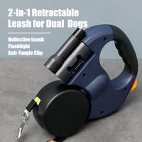 2-in-1 Retractable Dog Harness for Dual Dogs – Reflective Leash Dog Accessories with Built-in Flashlight & Anti-Tangle Clip