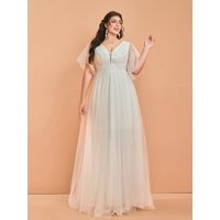 MgiacyV Embroidered Lace Sheer Dolman Sleeve Net Skirt with Long Train Wedding Dress