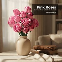 1 Bouquet Artificial Pink Rose Building Blocks Flowers, Romantic Valentine Gift, Decorative Building Block Ornament for Home
