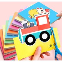 96Pcs Fun Paper Cutting Set, Paper Cutting, Paper Art, Scissors Skill Activity Paper Cutting Book, Children's Scissors Craft Kit, with a Pair of Child-Safe Scissors, Creative Games, Safe Scissors,