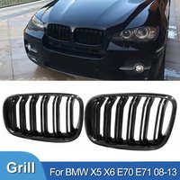 Pulleco Gloss Black Car Bumper Kidney Grille Front Grill Double Slat Grilles For BMW X5 X6 E70 E71 2008-2013 Auto Glossy Grills