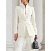 Elegant Long Sleeved Blazer+Pants Suit Autumn Simple Solid Color Commuting Outfit Women's Temperament Slim Fit Professional Set