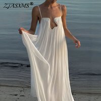 Women's Dresses 2026 Spring U Neck Metal Decor Hollow Boho Party Dress Summer Backless Solid Loose Sling Long Maxi Dress Vestido