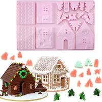 3D Christmas House Chocolate Mold Gingerbread House Shape Cake Decoration Silicone Mould DIY Biscuits Cookie Stencil Baking Tray