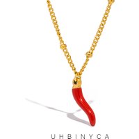 UHBINYCA Red Chili Charms Pendant Necklace for Ladies, Stainless Steel Waterproof and Rust Proof Daily Accessories Jewelry