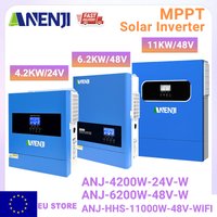 ANENJI 6.2KW 48V/4.2KW 24V/11KW 48V Hybrydowe Inwertery Solarnie 220V Czysta Sinusoida Podwójne Wyjście 120A/160A MPPT Inwerter Solarny Hybrydowy z WIFI do Paneli Słonecznych