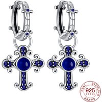 S925 Sterling Silver Blue Zircon Cross Earrings Hot New Original Jewelry Fashion Classic Earring Elegant Daily Gfit For Women