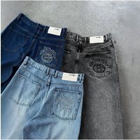 White Number 6 Crown Graphic Embroidery Patch High Waist Loose Straight Leg Jeans Y2K Men Women High Quality Vintage Streetwear